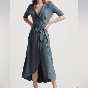 CECE TENCEL JERSEY MIDI WRAP DRESS DARK OLIVE - S